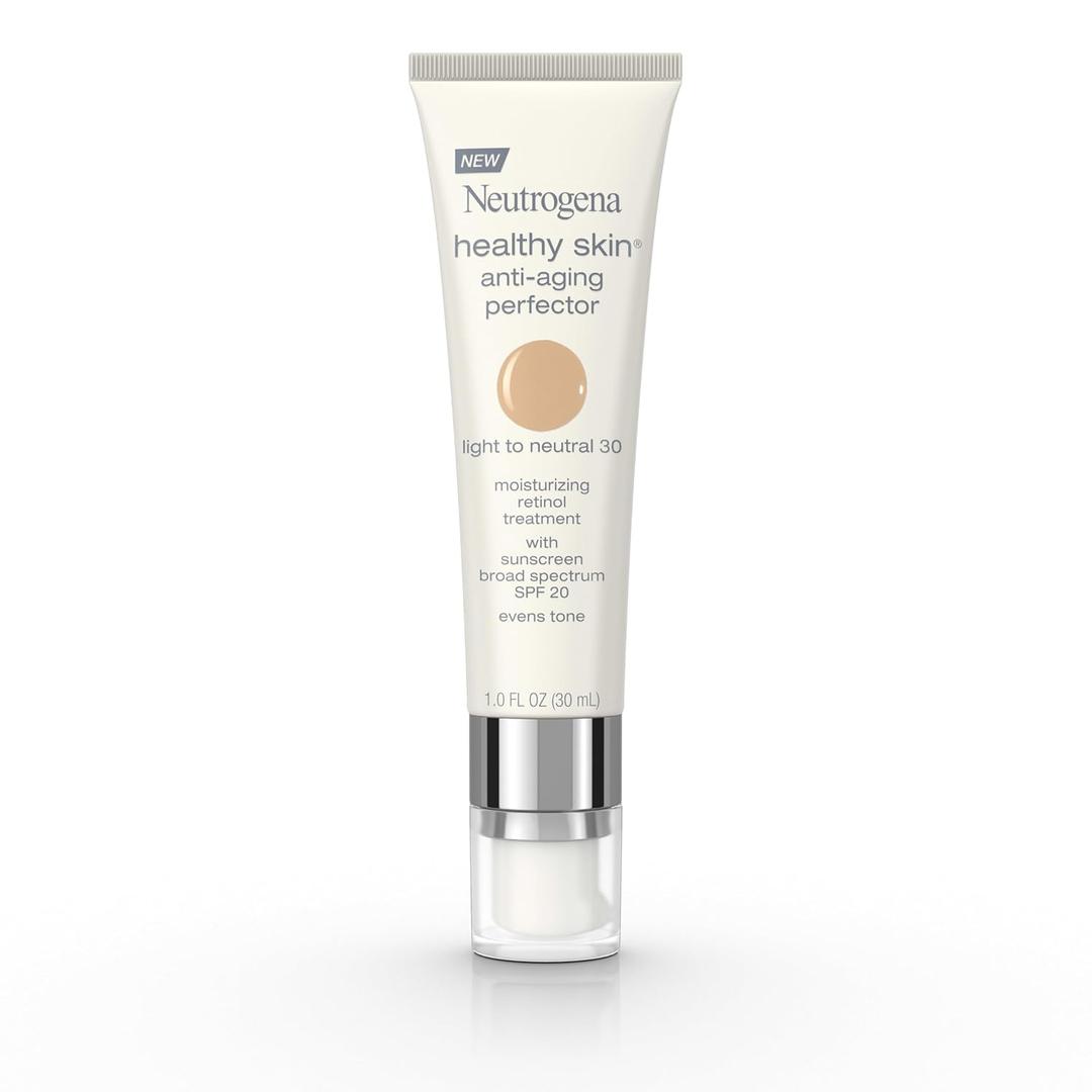 Neutrogena Retinol Treatment & Tinted Facial Moisturizer, Healthy Skin Anti-Aging Perfector, Broad Spectrum SPF 20 Sunscreen & Titanium Dioxide, Blendable Sheer Coverage, 30 Light to Neutral, 1 fl. Oz