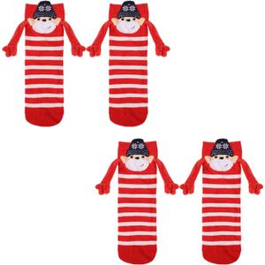 2 Pairs Christmas Magnetic Hand Holding Socks - Santa Claus Cute Funny Couple Socks for Couples, Women & Men