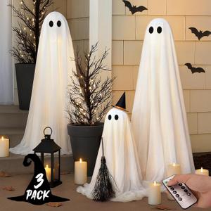 Halloween Decorations - Halloween Decorations Outdoor - Set of 3 Light Up Spooky Ghosts Decoration with 8 Light Modes Timer Remote- Indoor Cute Party Ghost Decor for Yard Porch Lawn Home Front Door