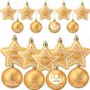 PullCrease 36 Pcs Eid Mubarak Decorations Ramadan Hanging Decorations Gold Moon Ornaments Plastic Eid Mubarak Hanging Balls Star Ramadan Islamic Decor for Home Window Islamic Muslim Tree Party Decor