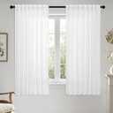 MIULEE White Linen Curtains Short 60 Inch Length 2 Panels for Kitchen Bedroom, Soft Thick Linen Textured Window Drapes Semi Sheer Light Filtering Back Tab Rod Pocket Burlap Look Decor