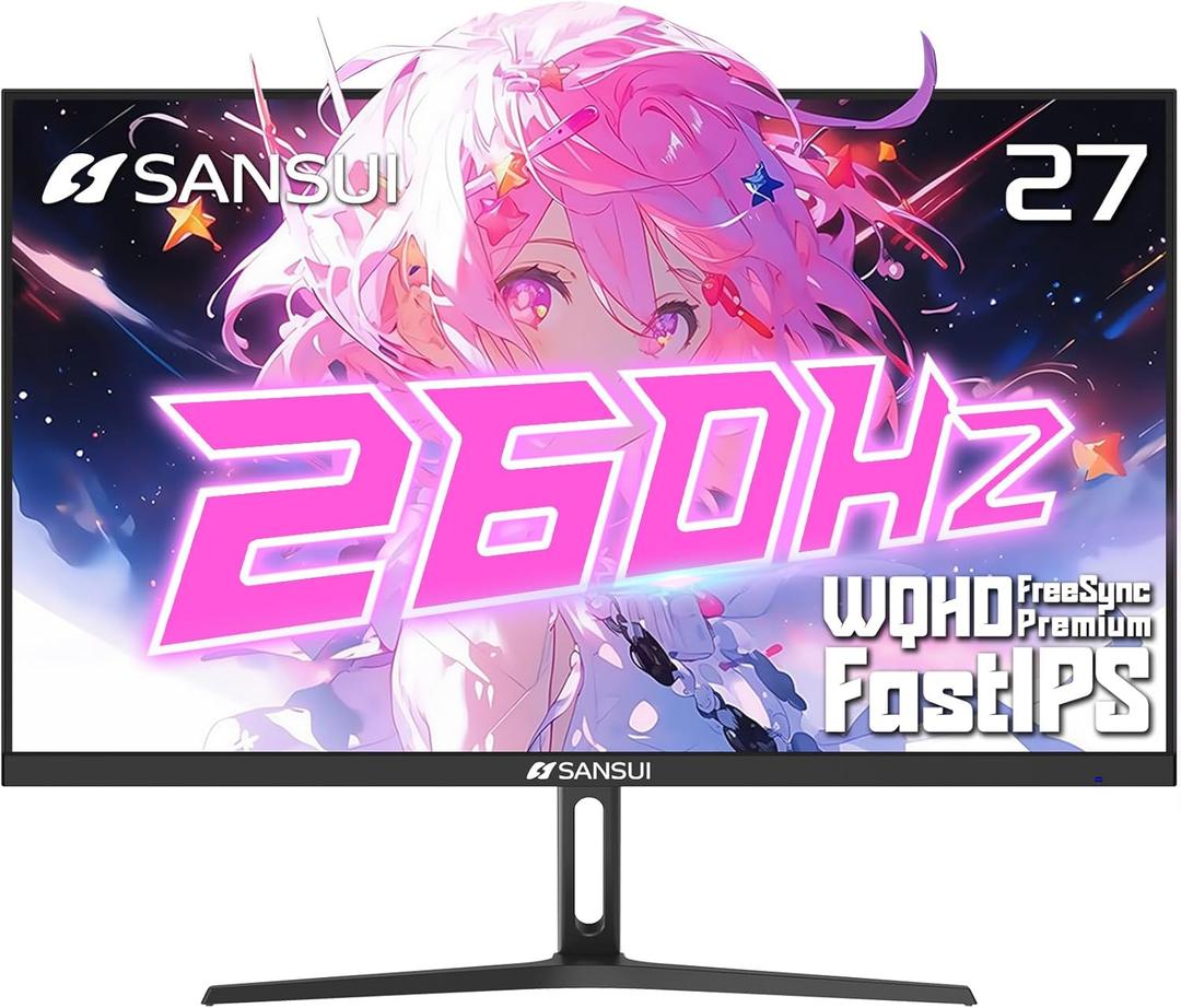 SANSUI 27 Inch WQHD 1440p Gaming Monitor 240hz up to 260hz-Fast IPS 1ms FreeSync Premium DCI-P3 98% sRGB130% HDR10 2DisplayPort 1.42HDMI2.0 PC Gaming Monitor with Crosshair