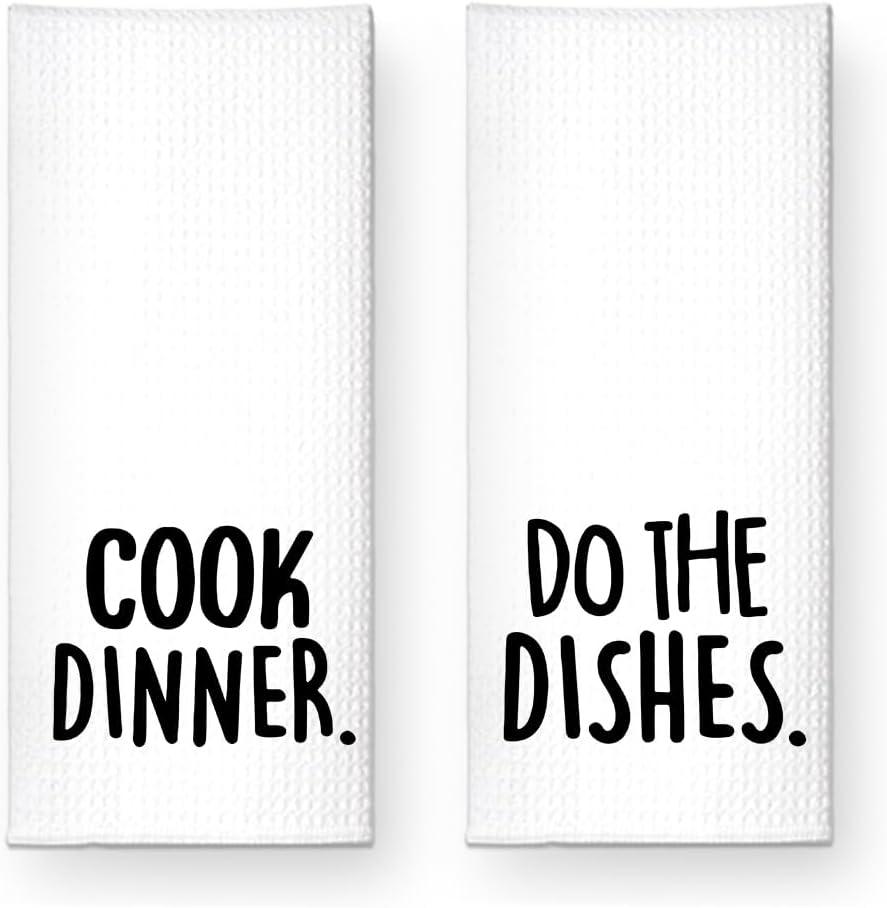 Cook Dinner Funny Kitchen Towels 2 Pack, Cute New House Gift for Hostess, Mother's Day Birthday Housewarming Gift for Mom, Auntie, Friends