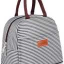 BALORAY Lunch Bag for Women Men Insulated Lunch Box for Adult Reusable Lunch Tote Bag for Work, Picnic or Travel(Black White Stripes)