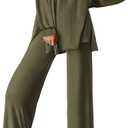 PRETTYGARDEN Womens 2 Piece Outfits Crewneck Long Sleeve Pullover Tops Wide Leg Long Pants Casual Lounge Set Travel Tracksuit (Small, Army Green)