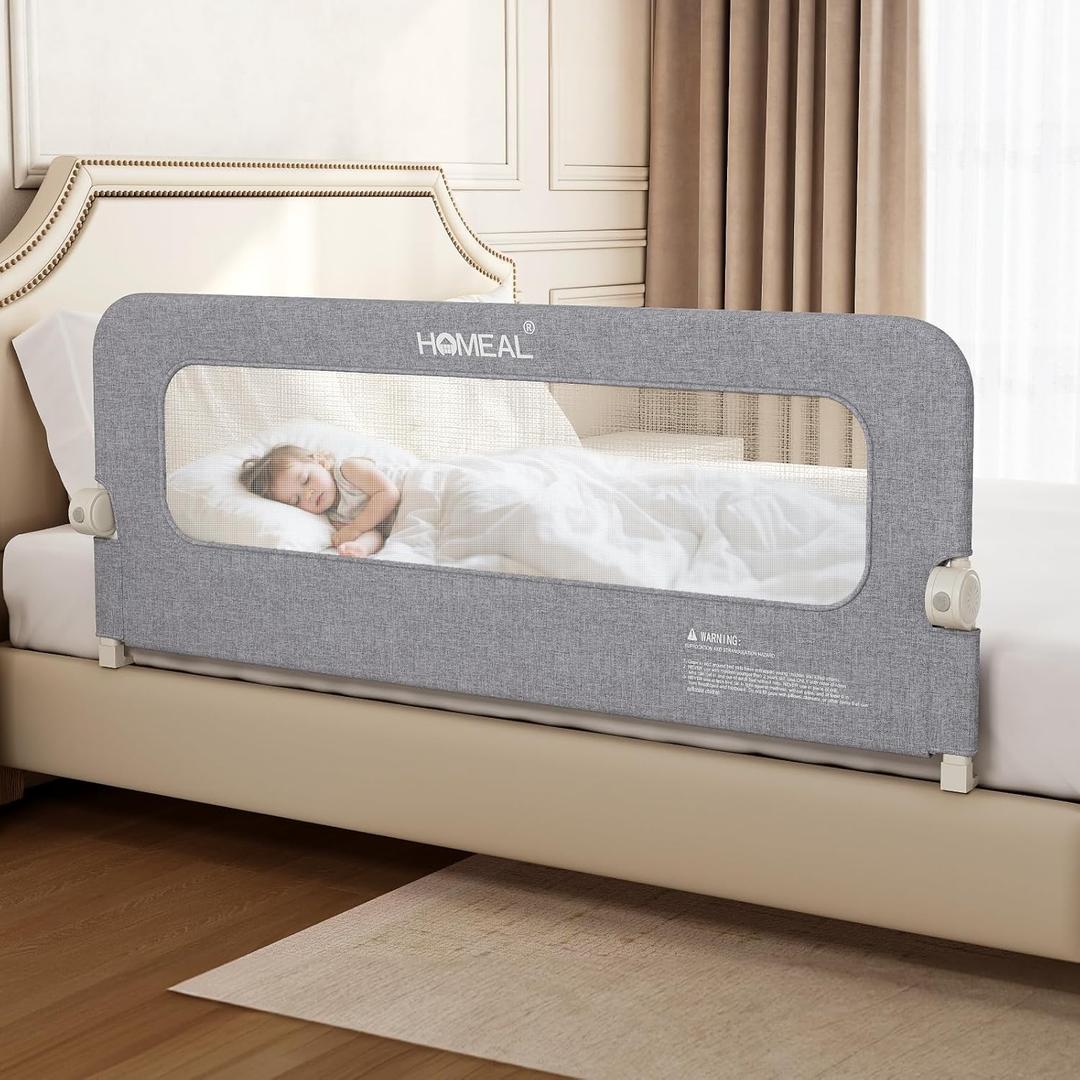 HOMEAL Bed Rail for Toddlers - 59"x24" Extra Long Foldable Toddler Bed Rails for King, Queen, Twin, Full, Double Bed - Breathable Guard Rail for Toddlers with U-Shape Base, Grey