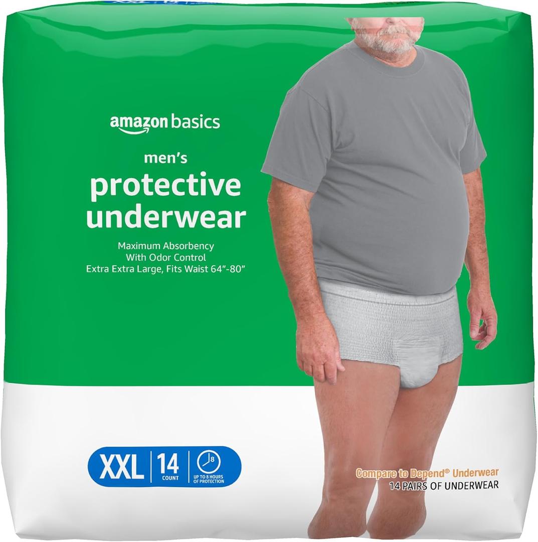 Amazon Basics Incontinence Underwear for Men, Maximum Absorbency, 2X-Large, 14 Count (1 Pack)