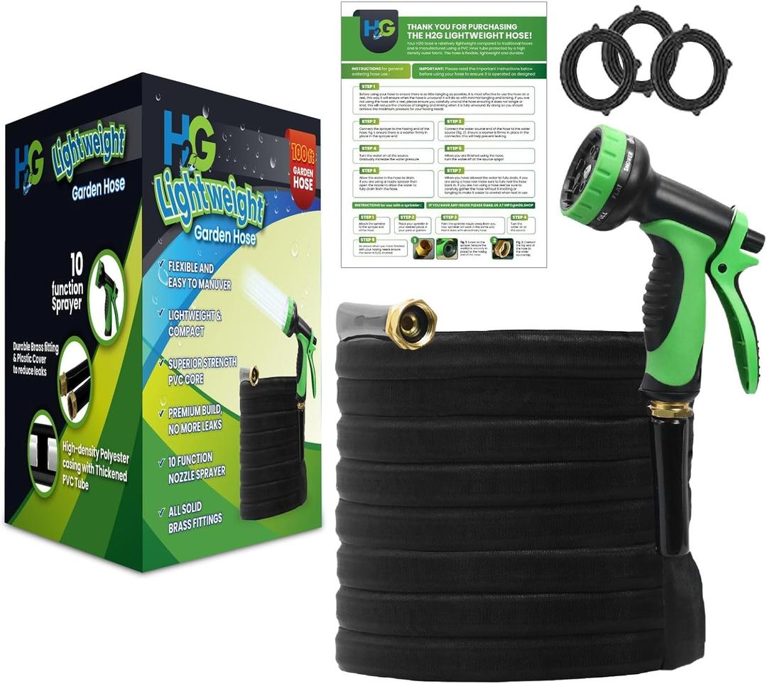 HG Non-Expanding Lightweight Garden Hose 100ft | Superior Strength Flexible Water Hose 100 ft | Multipurpose Hose | 3/4 Brass Connectors with protective cover | 10 Mode Sprayer | Attractively boxed