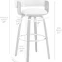 Armen Living Daxton Mid Century Modern Swivel Bar Stool for Kitchen Island Counter in Cream Faux Leather and Walnut Wood, 26" Seat Height