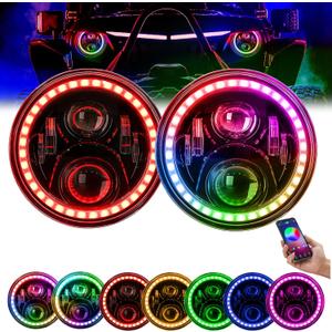 BEEYEO 7 Inch Round LED Headlight RGB Halo Angel Eyes DOT Approved Halo Headlights for Wrangler JK TJ LJ CJ Sahara Sport Rubicon Headlight 1997~2017, 2Pack RGB Headlights
