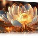 SIXTTART Lotus Flower Wall Art Bedroom Decor - Floral Pictures for Living Room Wall Decoration - Home Office Decor for Women Size 20" x 40", Gold