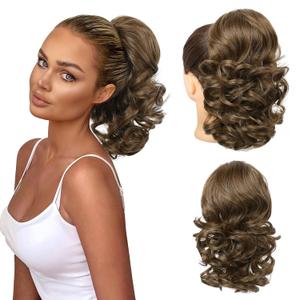 Flufymooz Ponytail Extension, 14 Inch Short Drawstring Ponytail Hair Extension for Women, Soft Synthetic Pony Tails Hairpiece for Women (Light Brown)