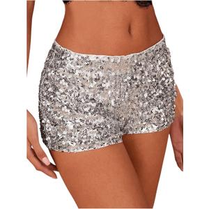 SHENHE Women's Sparkly Sequin Shorts Sexy Low Rise Y2k Glitter Rave Micro Shorts Hot Pants