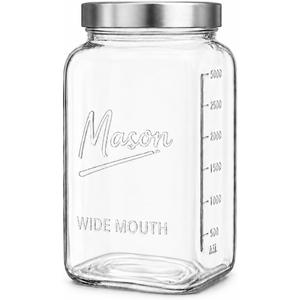 kitchentoolz 1 Gallon Glass Jar with Lid - Extra Large Mason Jar Wide Mouth with Airtight Metal Screw On Lid - Square Glass Storage Container with Measurements for Flour, Sugar, Cookies & Pickling