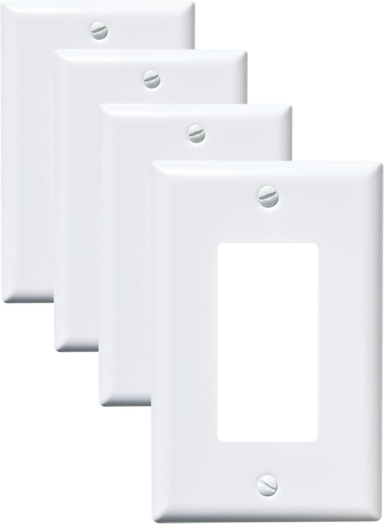Metal Electrical Outlet Covers, light Switch Cover Wall Plates, Mid Size3.16''*4.92'' Switch Plate, Wall Plates of Various Styles for Indoor and Outdoor Pure White (1 Gang Decorator 4 PK)