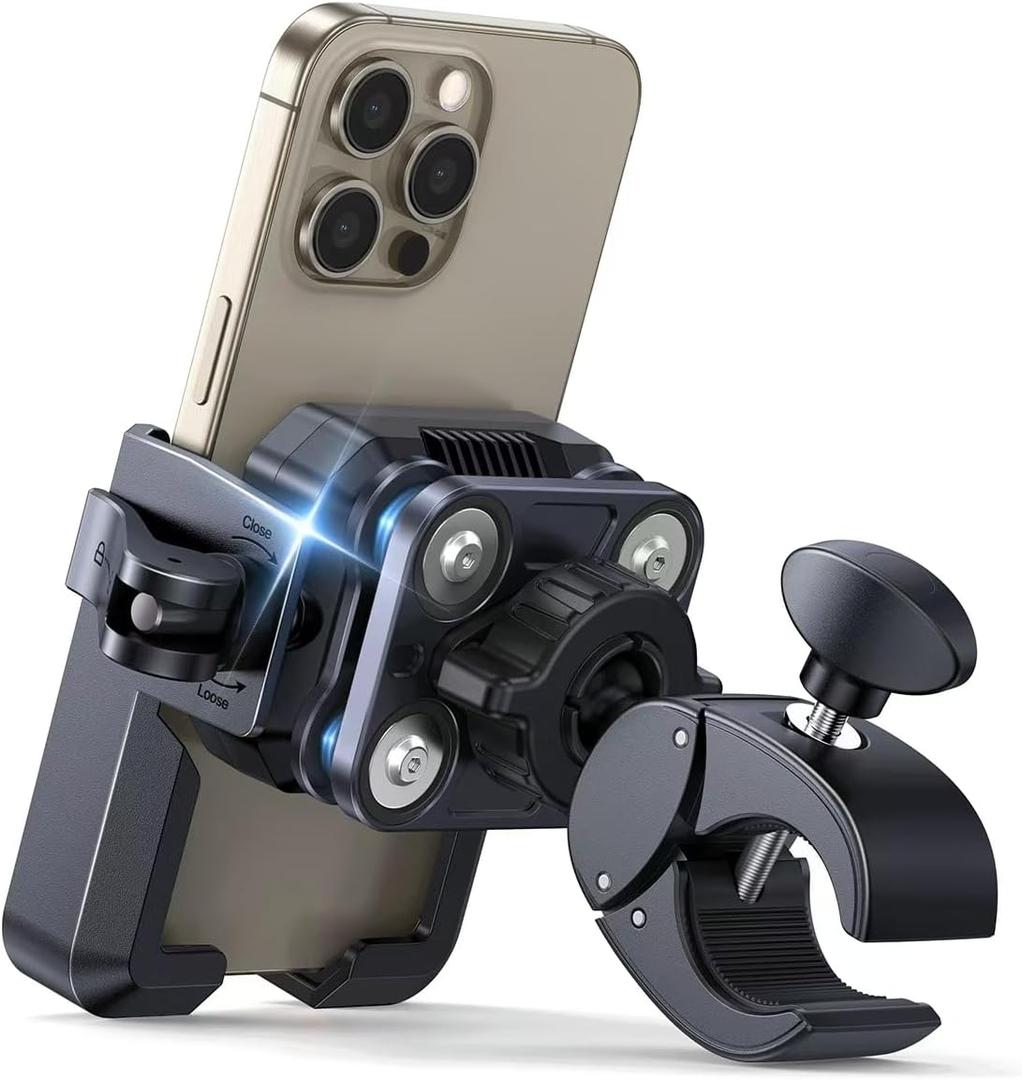 Bike Phone Holder Mount [Military Anti Vibration] 2025 Universal Motorcycle Phone Mount Handlebar Clamp for Electric Scooter, Mountain, Dirt Bike, Compatible with iPhone 4-7.2" Black