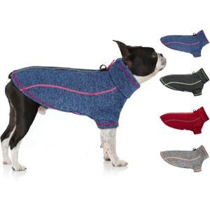 cyeollo Dog Sweater Jacket Coat with Zipper Reflective Jackets with D Ring Step in Dog Winter Coats Fleece Sweaters Pet Clothes for Small Dogs (Blue)