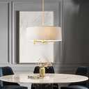 Hampton Hill Presidio Chandelier for Dining Room, 5-Light Chandelier for Entryway with Adjustble Height, Sloped Ceiling Compatible, Modern Chandelier Light, 24" W, Gold/White