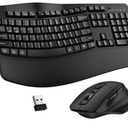 Wireless Keyboard and Mouse Combo, 2.4G Full Size Wave Keys Ergonomic Keyboard with Wrist Rest and 3-Level DPI Adjustable Wireless Ergonomic Mouse for Windows, Mac OS Desktop/Laptop/PC(Black)