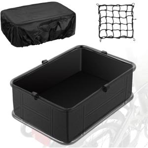 Basket Rear Liner with Waterproof Cover and Adjustable Cargo Net, Heavy Duty Thickened Basket Liner Rear Bicycle Basket Liner Accessory Fits Most Bikes and E-Bike (16.5"X11.8"X5")