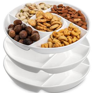 DEAYOU 3 Pack Ceramic Chip and Dip Serving Tray, Porcelain Divided Serving Platter, 10" Decorative Sectional Appetizer Plate, 5Compartment Stoneware Relish Fruit Dish for Veggie, Snack, Entertaining