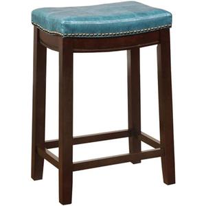 Linon Claridge Backless Counter Stool Blue Faux Leather Wood Frame in Dark Brown, unspecified