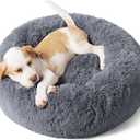 Bedsure Calming Dog Bed for Small Dogs - Donut Washable Small Pet Bed, 23 inches Anti-Slip Round Fluffy Plush Faux Fur Large Cat Bed, Fits up to 25 lbs Pets, Dark Grey
