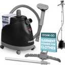 Steam & Go - The Rival Handheld Steamer - Upright Fabric Steamer for Clothes, Garments, Curtains, Bedding & Upholstery - Quick-Heating Foldable Steam Iron with Adjustable Pole Hanger & Detachable Tank (Black)