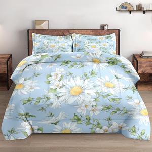 Twin Size Comforter Set with Pillowcase, Wildflower Daisy Flower Floral Soft 2 Pcs Bedding for Kids and Adults Bedroom Bed Decor (Multi 15)