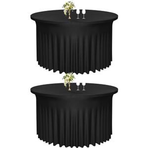 Black Round Spandex Tablecloths | 2-Pack for 60" Diameter x 30" Drop | Polyester Stretch with Skirt | Stain & Wrinkle Resistant | Ideal for Weddings, Parties & Banquets