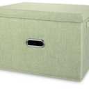 Large Linen Collapsible Storage Bins with Removable Lids and Handles, Washable Storage Box Containers Baskets Cube with Cover for Bedroom,Closet,Office,Living Room,Nursery (Green, Large)