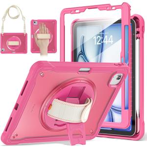 BRAECNstock Case for iPad Air 11-inch M4 2026/ M3 2025/ M2 2024 and Air 5th/4th Gen 10.9 & Pro 11-inch 1st-4th 2018-2022 Kids Cover with Pencil Holder,Screen Protector,Handle Stand-Rose Red