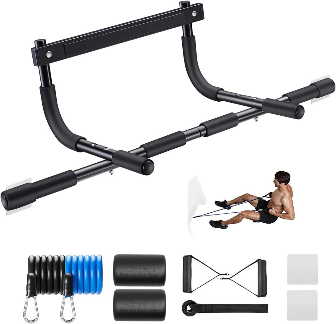 Ally Peaks Pull Up Bar for Doorway | Thickened Steel Max Limit 440 lbs Upper Body Fitness Workout Bar| Multi-Grip Strength for Doorway | Indoor Chin-Up Bar Fitness Trainer for Home Gym Portable, Black