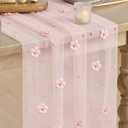 Artoid Mode Pink Flower Pearl Pink Gauze Table Runner 10FT, Seasonal Sheer Dining Holiday Wedding Birthday Baby Shower Table Decor for Home Party