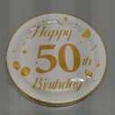 50PCS 50th Happy Birthday Plates and Napkins,7 Inch Premium Wihte and Gold Birthday Dessert Cake Plates Party and Cocktail Napkin for Men and Women Table Anniversary Decoration