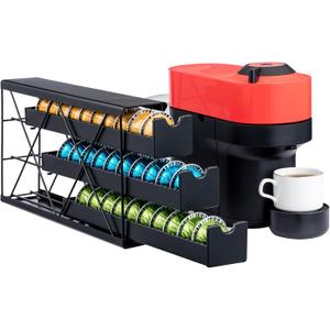 ZCDCP Black Metal 3 Tier Coffee Pod Holder, Coffee Pod Holder Vertuo Pod Wall Mountable Storage Drawer, for Vertuoline Capsule Coffee Machine (30 Pods Capacity)
