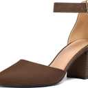 mysoft Women's Pointed Toe Low Chunky Heels Closed Toe Ankle Strap Dress Pump Shoes - 9.5, Brown Suede