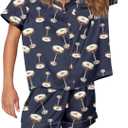 SHESHOW Funny Graphic Pajamas for Women Set Button Down Short Sleeve Top and Shorts Pjs Sets Sleepwear XS-XXL (Large, Martini Blue)