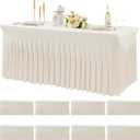 8pk Spandex Ivory Tablecloths for 6 Foot Rectangle Tables, Stretch Table Cloths 6ft Fitted Table Cover Desk Skirt for Parties Weddings Birthday Banquet Baby Shower