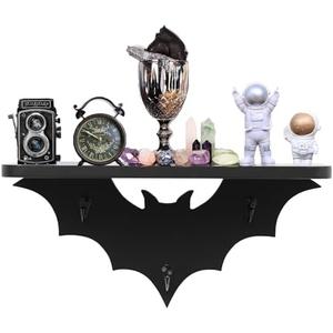 HZYSLYJ Bat Shelf Floating Shelves for Wall,15.5 inch Wall Shelf with 3 Key Hooks,Black Shelves for Living Room Bedroom Kitchen Gothroom