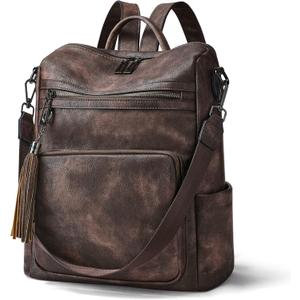 OPAGE Leather Backpack Purse for Women Fashion Tassel Ladies Shoulder Bags Designer Large Backpack Travel Bag (13-in Height, 2-1 Coffee)
