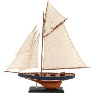 NAUTIMALL 25" Wooden Sailboat Model Columbia America's Cup Ship Nautical Yacht Vintage Rustic Home Decor (Vintage Blue), 25.2 Inches X 3.3 Inches X 25.2 Inches
