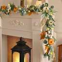2 Pcs Fall Garland for Mantel, 6 FT Fall Garland with Light, Pumpkin Garlands with Eucalyptus Leaves for Table Centerpiece Autumn Thanksgiving Decorations Outdoor Door Window Fireplace Home Decor