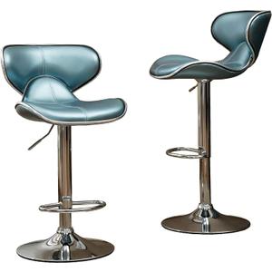 Roundhill Furniture Masaccio Cushioned Leatherette Upholstery Airlift Adjustable Swivel Barstool with Chrome Base, Set of 2, Blue