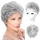 REECHO Hair Topper, Short Wiglet Hair Topper for Women with Thinning Large Coverage Synthetic Top Crown Hairpiece for Women - Silver Mist