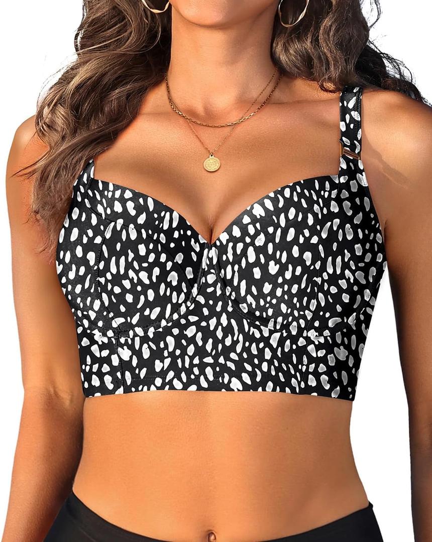 Women Underwire Bikini top Only - Longline Push Up Bathing Suit Top Bra Swim Tops 2025 Swimsuit Tops (Large, Black Dot)