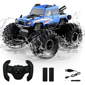 Amphibious Remote Control Trucks,2.4G 1:18 4WD All Terrain Off-Road Waterproof Monster RC Cars Pool Toys Hobby RC Vehicle Christmas Birthday Gifts for Kids Boys Girls 8 9 10 11 12+ Bule (Blue)
