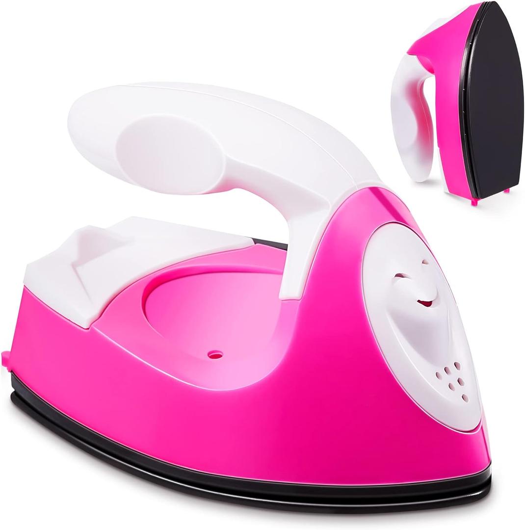 Honoson Mini Craft Iron Mini Heat Press Small Iron 3.93 x 2.36 x 2.76 in Portable Handy Tiny Flatiron with Charging Base Accessory for Fuse Bead Patch DIY Heat Transfer Vinyl(Pink)