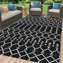 Smiry Outdoor Rug 8x10 ft, Waterproof Reversible Plastic Straw Rugs, Boho Outdoor Area Rug, Outside Floor Mat for Patio, Backyard, Deck, Picnic, Beach, Camping, Black