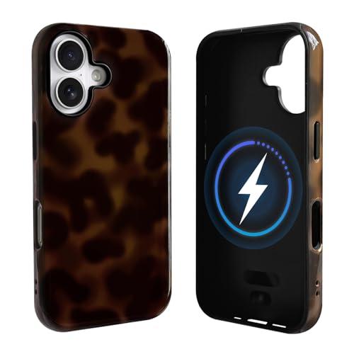 NITITOP Compatible with iPhone 17 Case Magnetic Compatible with MagSafe Cute Leopard Amber Aesthetic Tortoise Design for Women Men Girls Soft TPU Shockproof Protective Cover - Brown